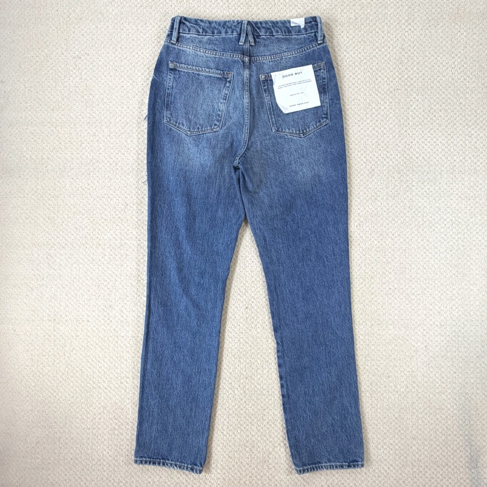 Good American Good Boy Jeans NWT Womens 4 Side Fray High Rise Straight Leg Curvy - Picture 6 of 10